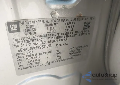 2014 Chevrolet Captiva Sport Ltz z USA, uszkodzony, nr VIN 3GNAL4EK2ES631353